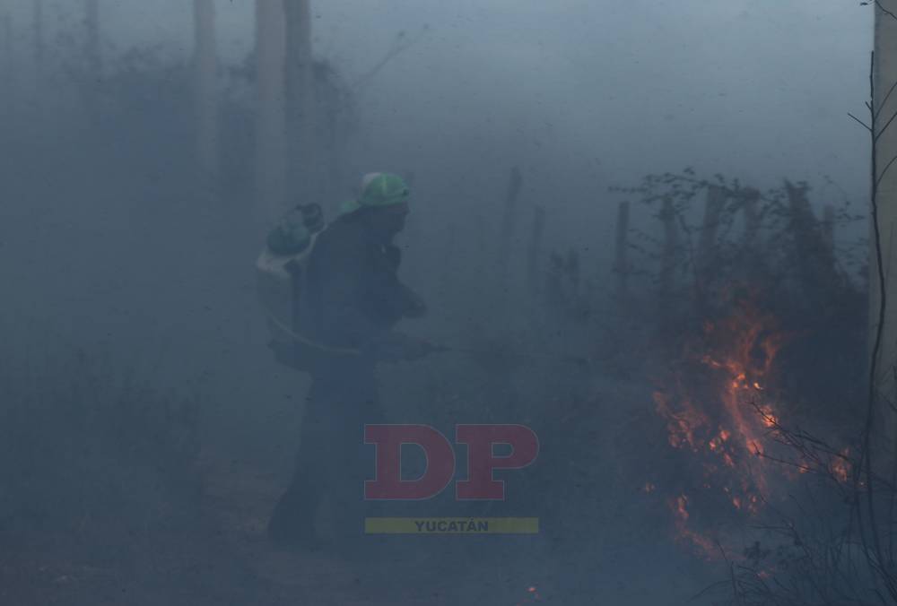 Voraz incendio arrasa con hectáreas de maleza en Yaxkukul