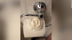 El misterioso visitante incluso dejó rosas hechas de papel higiénico en el baño