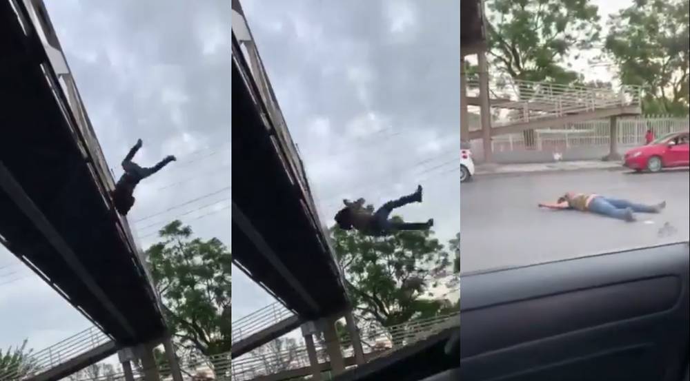 Video del momento en que se tira de un puente para matarse... pero sobrevive