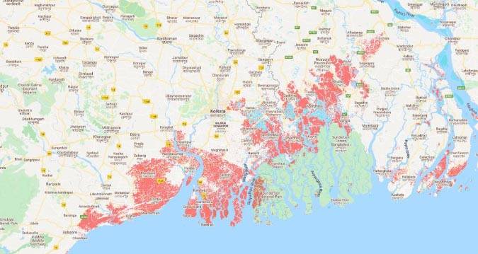 Proyección anterior sobre el aumento del nivel del mar en Kolkata, India