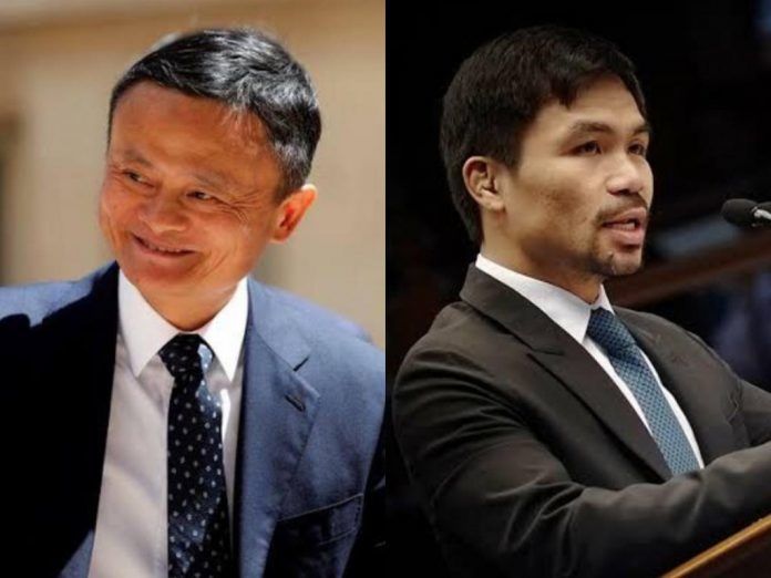 De izquierda a derecha: Jack Ma y Manny Pacquiao